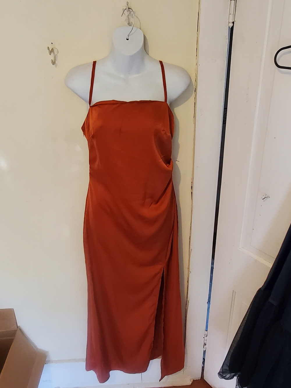 Rust Satin Slip Dress with Side Slit